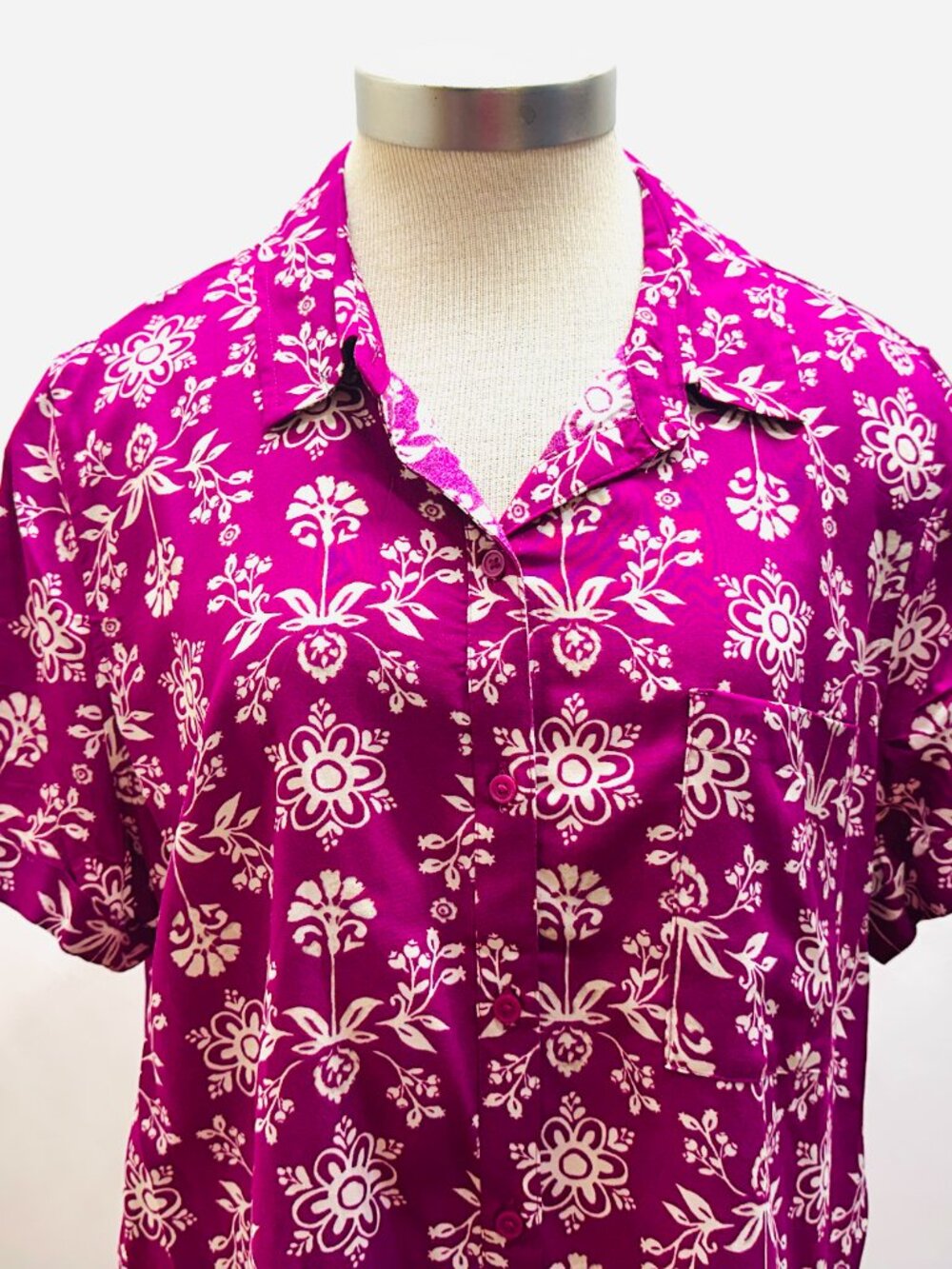 NWT CROFT&BARROW Women Short Sleeve Button Down Collared Floral Shirt Size XXL - Picture 2 of 12